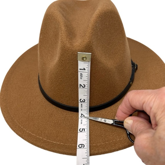 Unisex Fedora Hat Wide Brim Wool Blend Camel Brown OS Adjustable Western Cowboy - Picture 8 of 13